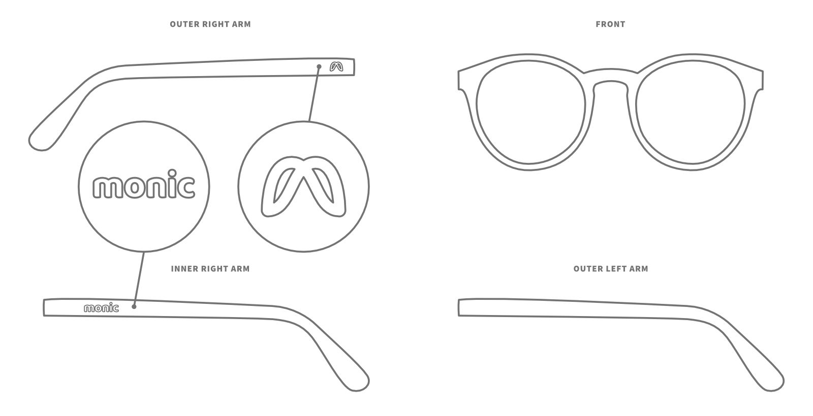 Monic sunglasses technical drawings